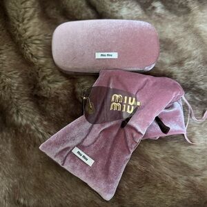 Miu Miu Pink Gradient Rimless Sunglasses with Pink Velvet Case and Pouch